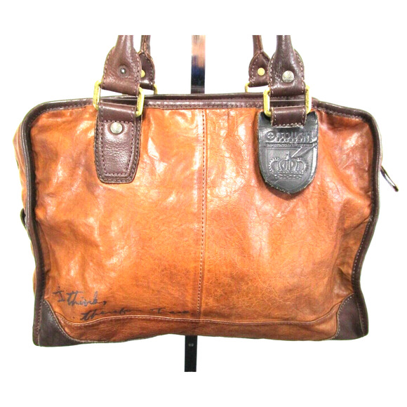 Tough Jeansmith I Think Therefor I Am Large Brown Leather Shoulder Satchel Purse - Picture 2 of 13